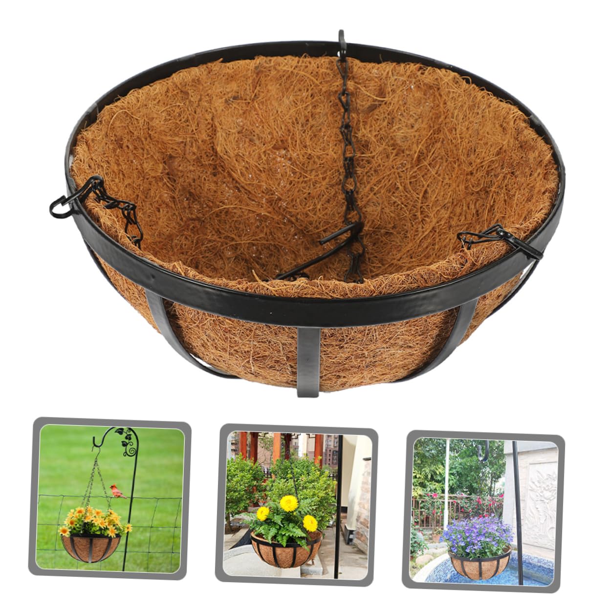 ibasenice Natürlicher Hängeblumentopf Kokosfaser Hängekorb Balkon Pflanzgefäß Wetterbeständig Frostfest für Zimmer und Garten