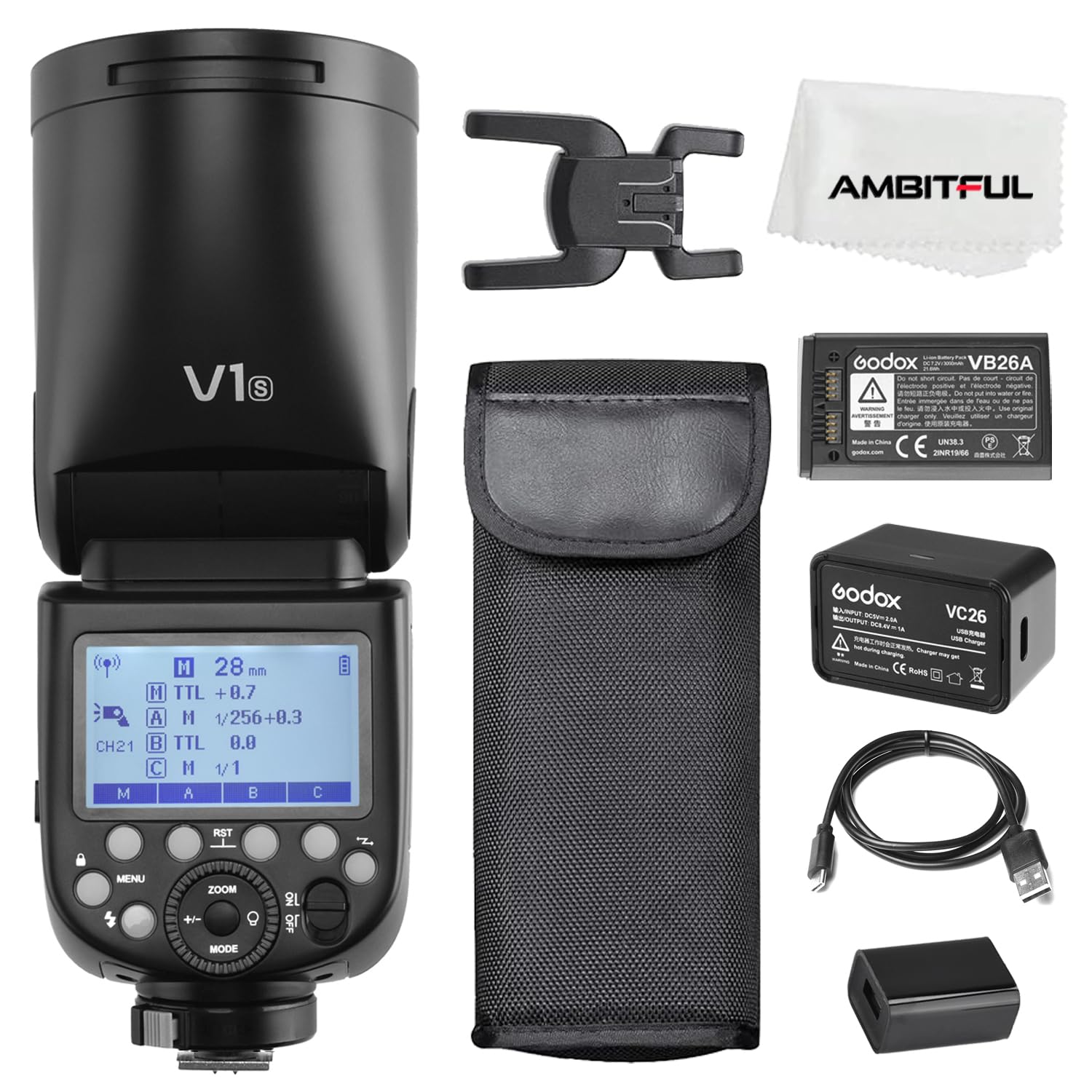 Godox Flash V1-S V1S, 76 W 2,4 G TTL ronde, 1,5 s recyclage, 1/8000 HSS, 480 prises pleine puissance, 3000 mAh batterie lithium interchangeable