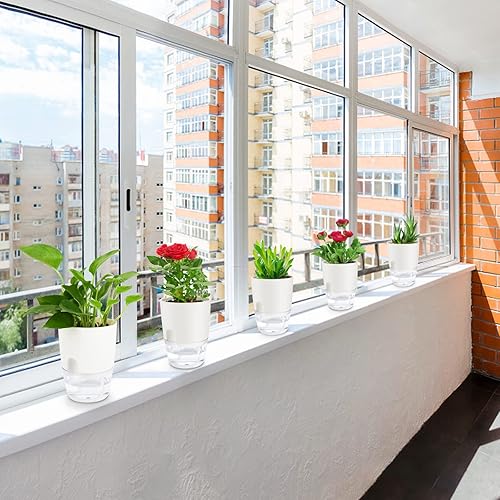 Miniatura 7 de ShineMe Macetas de riego automático, paquete de 5 macetas de riego automático para plantas de interior, plantas de plástico de 4.1 pulgadas y