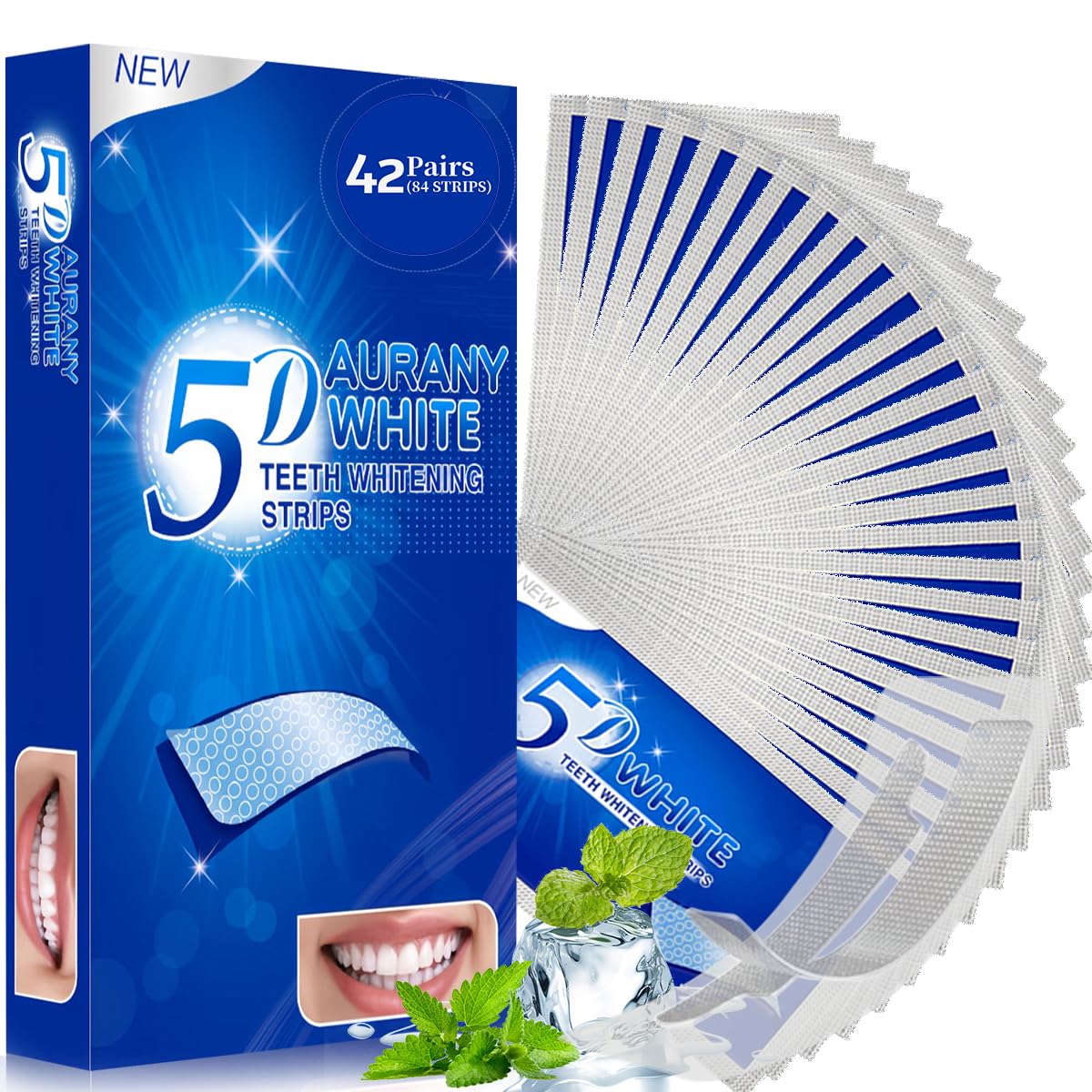 5D Sensitive Teeth Whitening Strips 42Pairs 84Strips - Professional Enamel-Safe Formula Fast Stain Removal for Coffee Drinkers Smokers