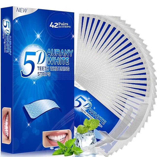 5D Sensitive Teeth Whitening Strips 42Pairs 84Strips - Professional Enamel-Safe Formula Fast Stain Removal for Coffee Drinkers Smokers
