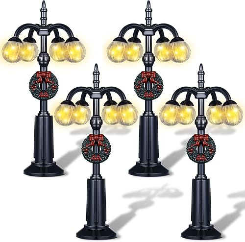 Miniatura 36 de Lámpara de Navidad para poste de aldea, accesorios de aldea, lámpara de tren, farol, lámpara de calle en miniatura, luces de calle decorativas