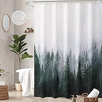 Vista 21 de ORTIGIA Cortina de ducha de 78 pulgadas de bosque neblinoso verde oscuro para baño, juego de cortina de ducha de naturaleza y bosque con ganchos