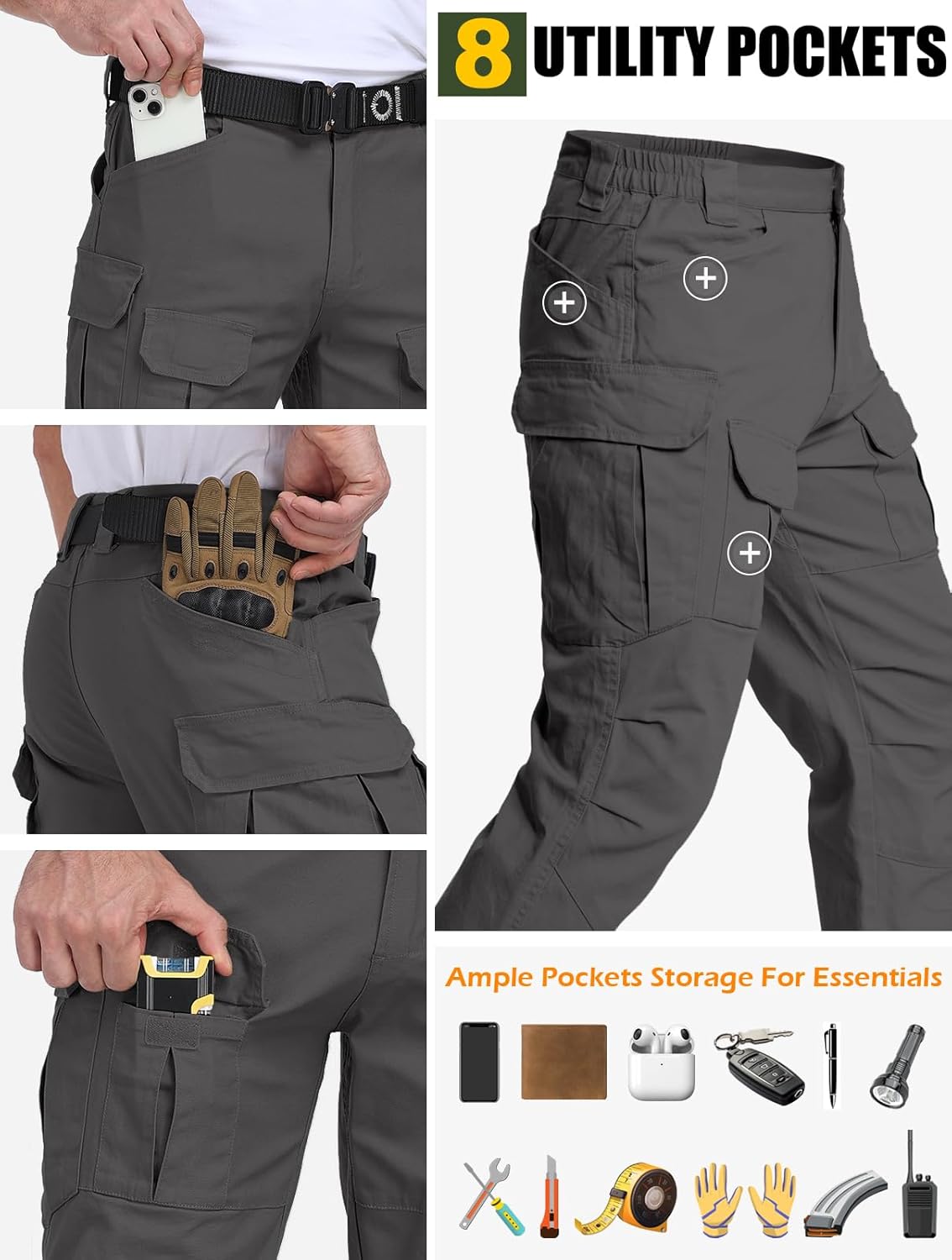 NAVEKULL Cotton Work Cargo Pants Stretch Lightweight Tactical Military Hiking Outdoor Pants with 8 Pockets - Image 2