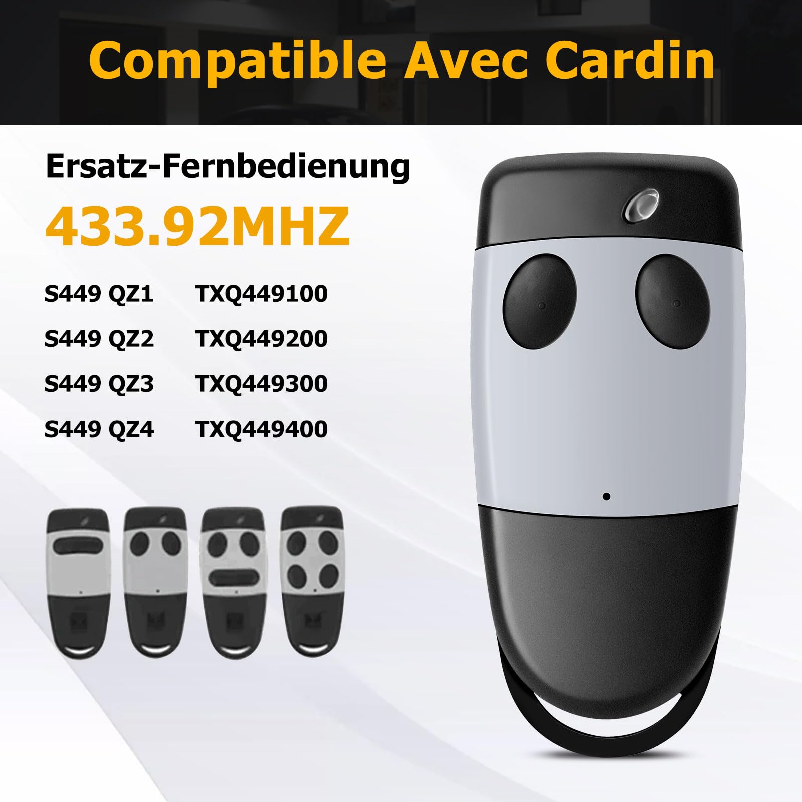 2 pezzi di ricambio per telecomando Cardin S449, telecomando 433,92 MHz, 2 canali, compatibile con Cardin S449 QZ1, QZ2
