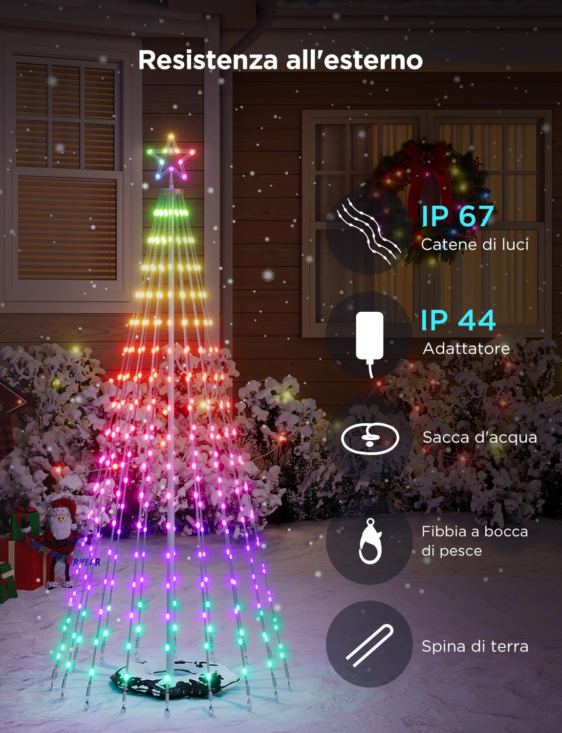 Govee Christmas Cone Tree Lights 2,28m, Ghirlanda RGBIC 370 LED, Nero