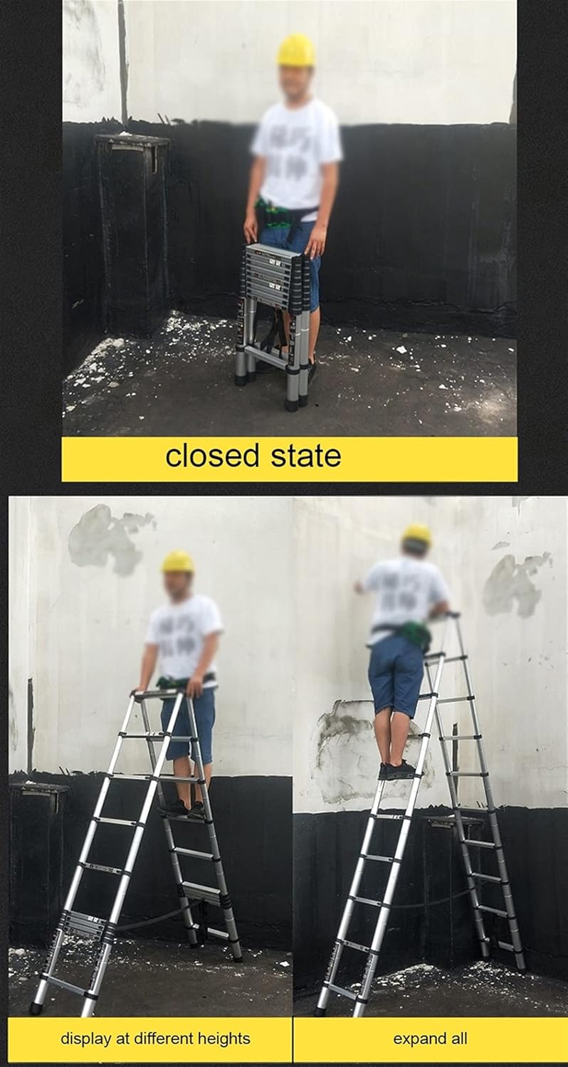 Aluminum Telesfoldable Climb Ladders, Max Load, Adjustable Step, for Indoor,Outdoor,Office,Warehouse,Courtyard/1.4+1.4M/4.5+4.5Ft