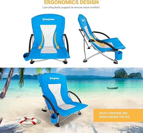 Miniatura 7 de KingCamp Sillas de playa bajas, silla portátil plegable para adultos, asiento ligero extra ancho, 300 libras, mochila de gran tamaño, bolsa de