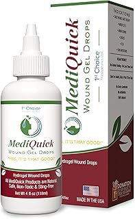 MediQuick Skin & Wound Care Hydrogel Drops - Quick Healing First Aid Drops with 12 Hours Action to Heal Cuts, Burns, Inflammation, Rash, Itch, Eczema & More - Safe Wound Wash with No-Sting - 4 Fl Oz