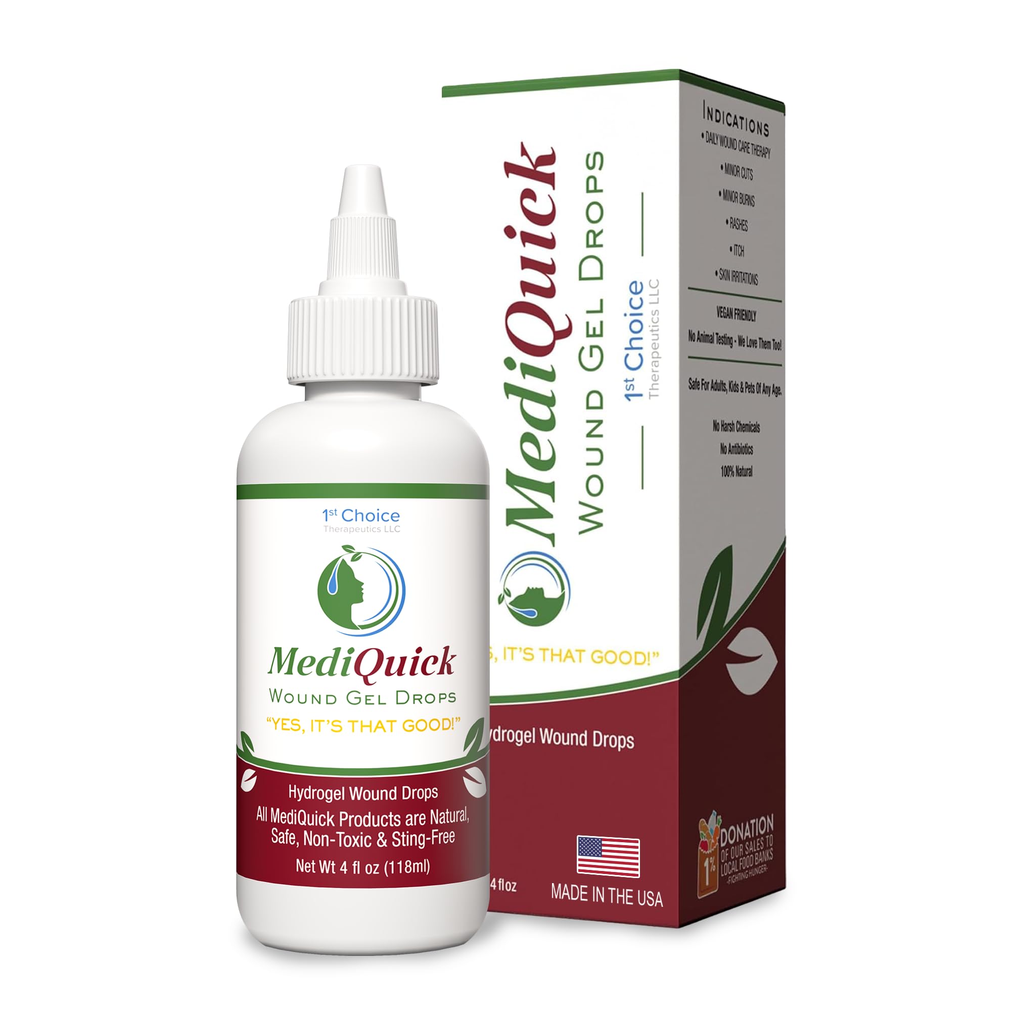 - MediQuick Skin & Wound Care Hydrogel Drops - Quick Healing First Aid Drops with 12 Hours Action to Heal Cuts, Burns, Inflammation, Rash, Itch, Eczema & More - Safe Wound Wash with No-Sting - 4 Fl Oz