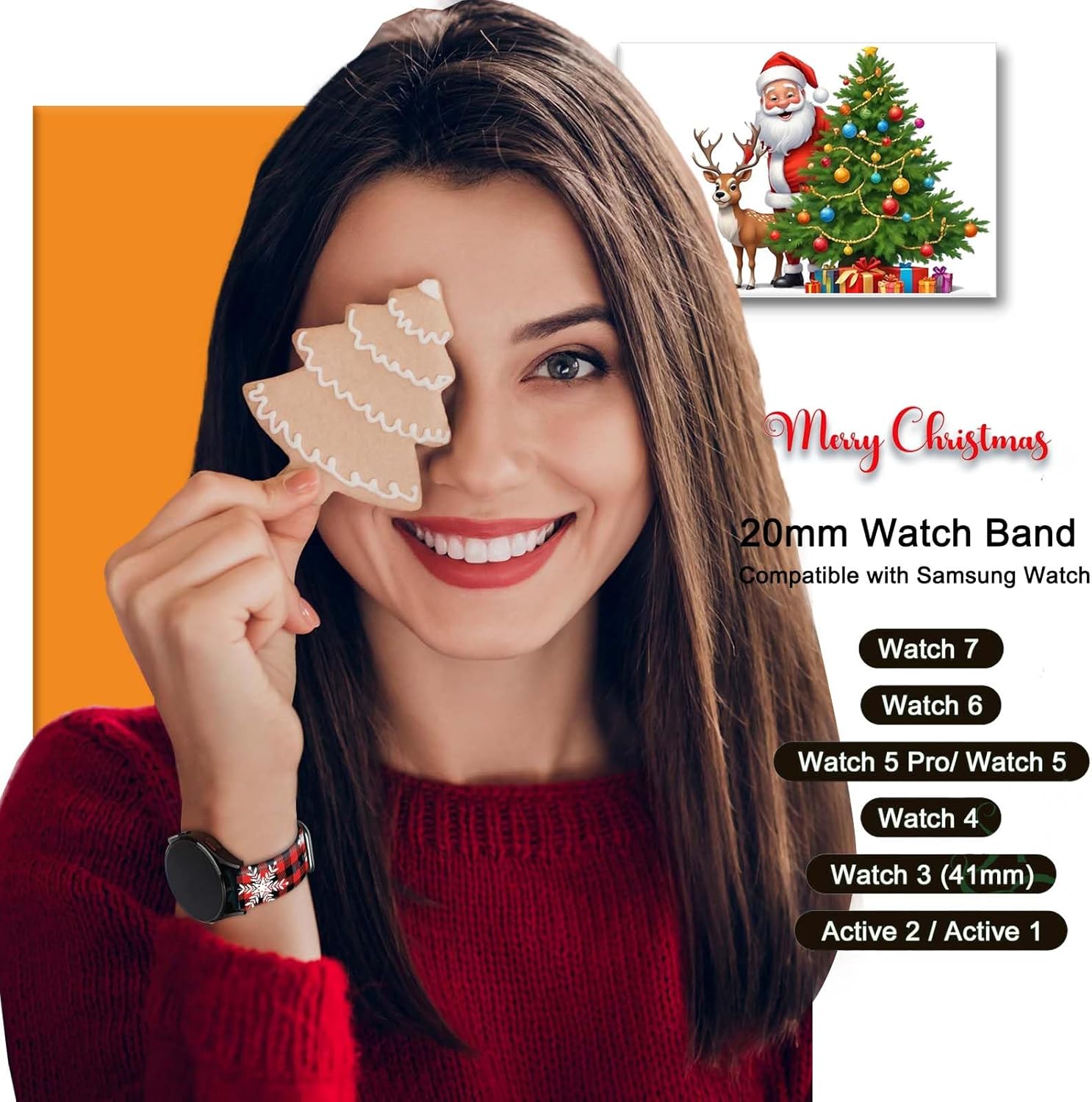 20mm Holiday Watch Band Compatible with Samsung Watch Bands for Women Galaxy Watch 7/6/5/4 40mm 44mm/Watch 6 Classic 43mm 47mm/Watch 5 Pro 45mm/Watch 4 Classic/Active 2 Smartwatch Replacement Band(Red Plaid)