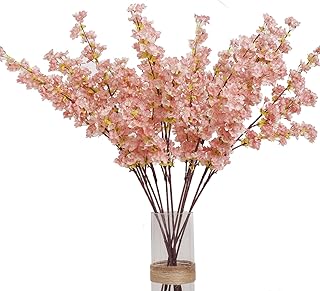 cacise Artificial Cherry Blossom Branches, 4 Pcs 39 Inch Silk Faux Cherry Blossom Decor for Home Wedding Table Vase Decor, Cherry Blossom Tree (Pink)