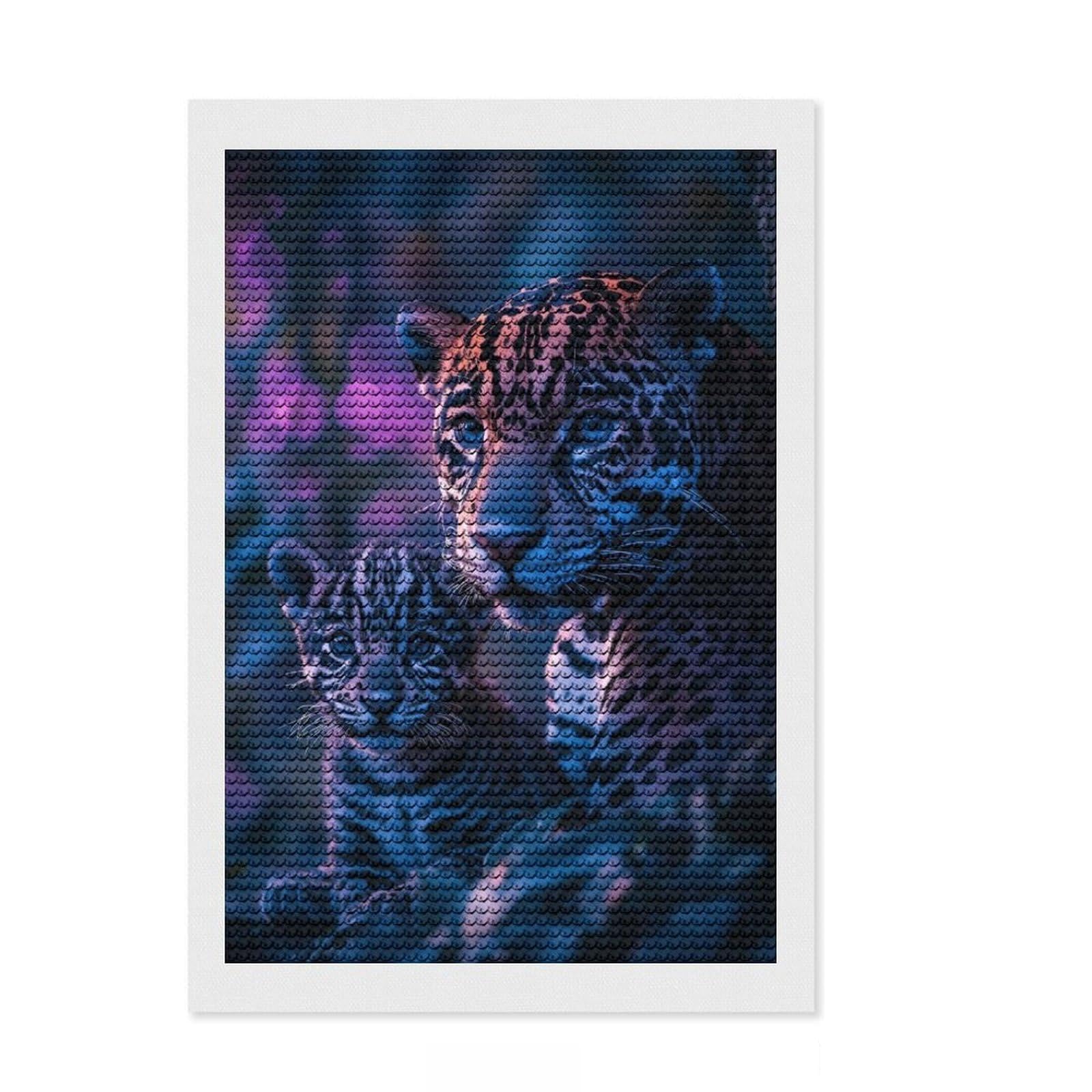 Junmoney Jaguar Mother and Cub Diamond Painting Canvas Set 8"x12", Enjoyable At-Home Hobby, Adhesive Canvas, Cosy Home Accent, Christmas Gift