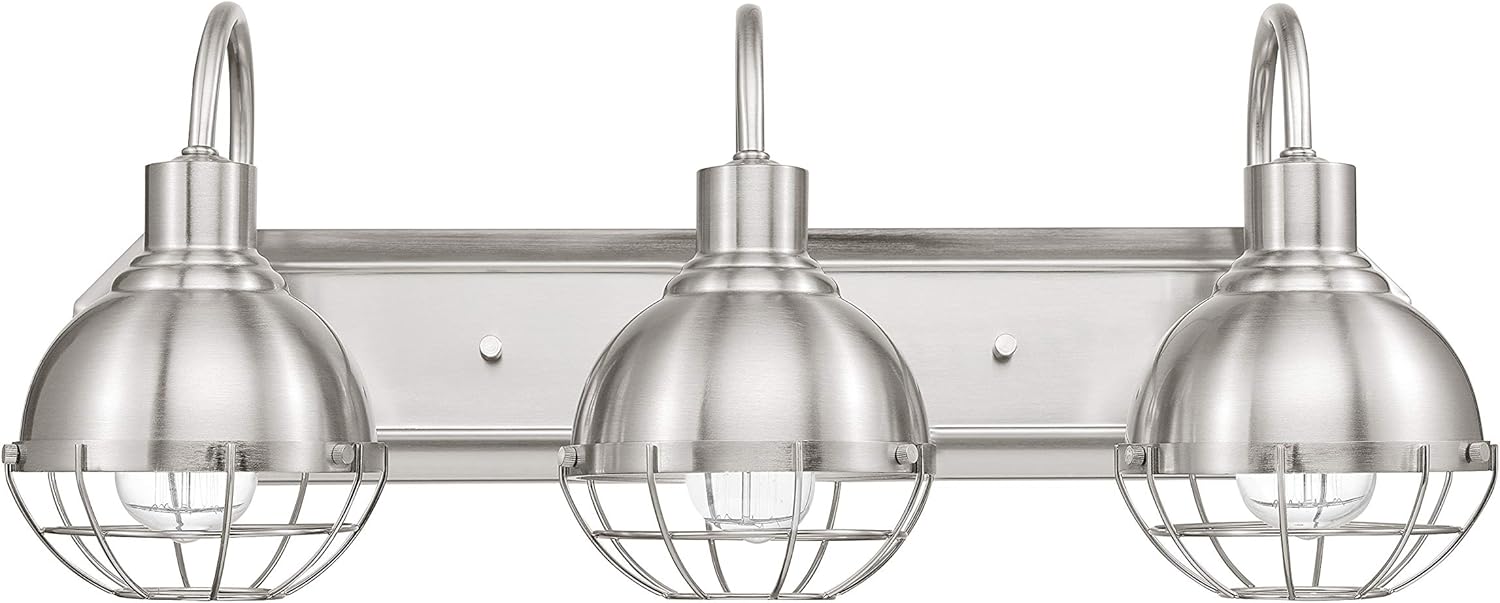 Amazon Brand – Stone & Beam Metal Vanity Light with Cage Shades, Vintage Edison Bulbs Included, 10"H, Brushed Nickel