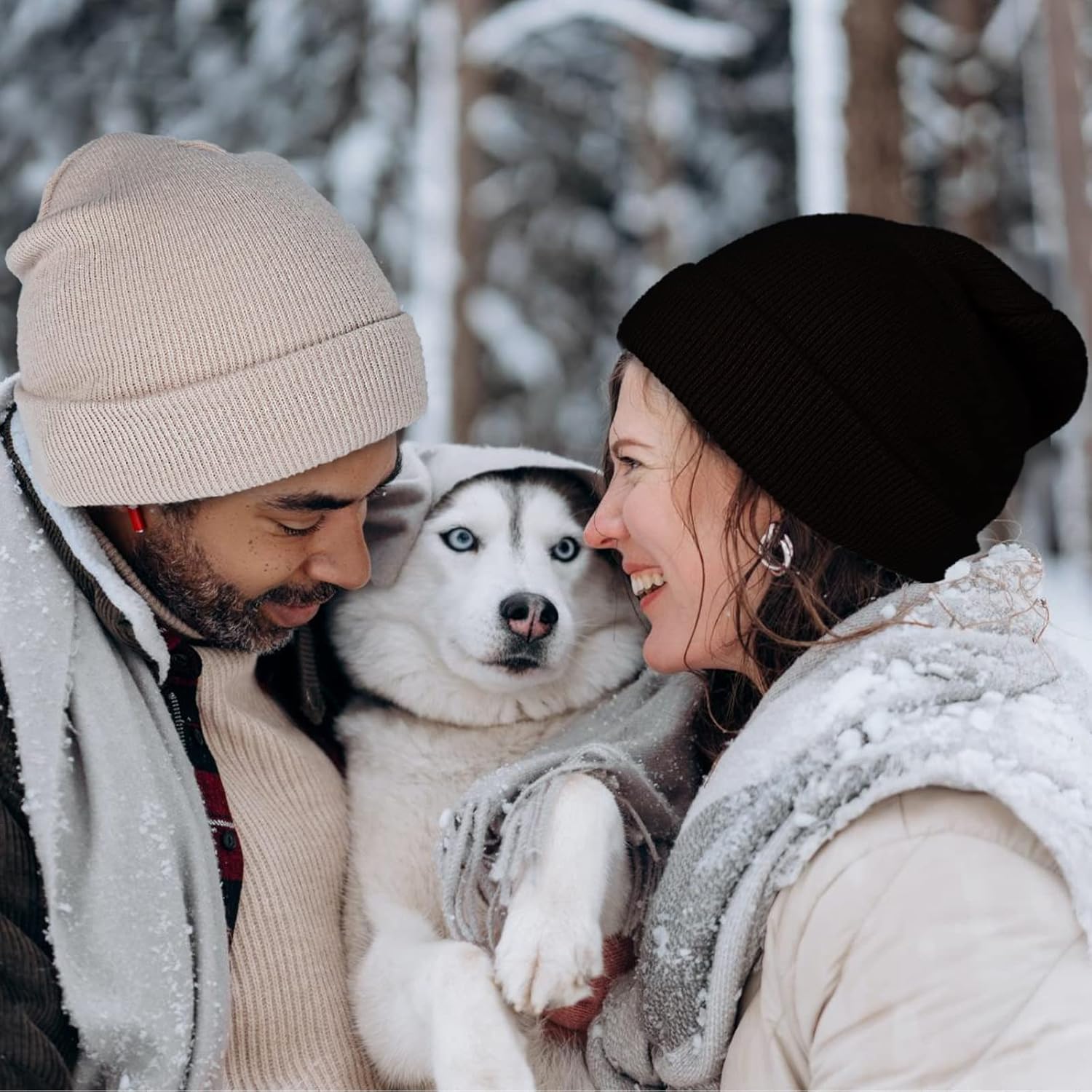 Miniatura 6 de ZOORON Paquete de 2 gorros para hombres y mujeres, gorros de punto para invierno, gorro de esquí suave, unisex