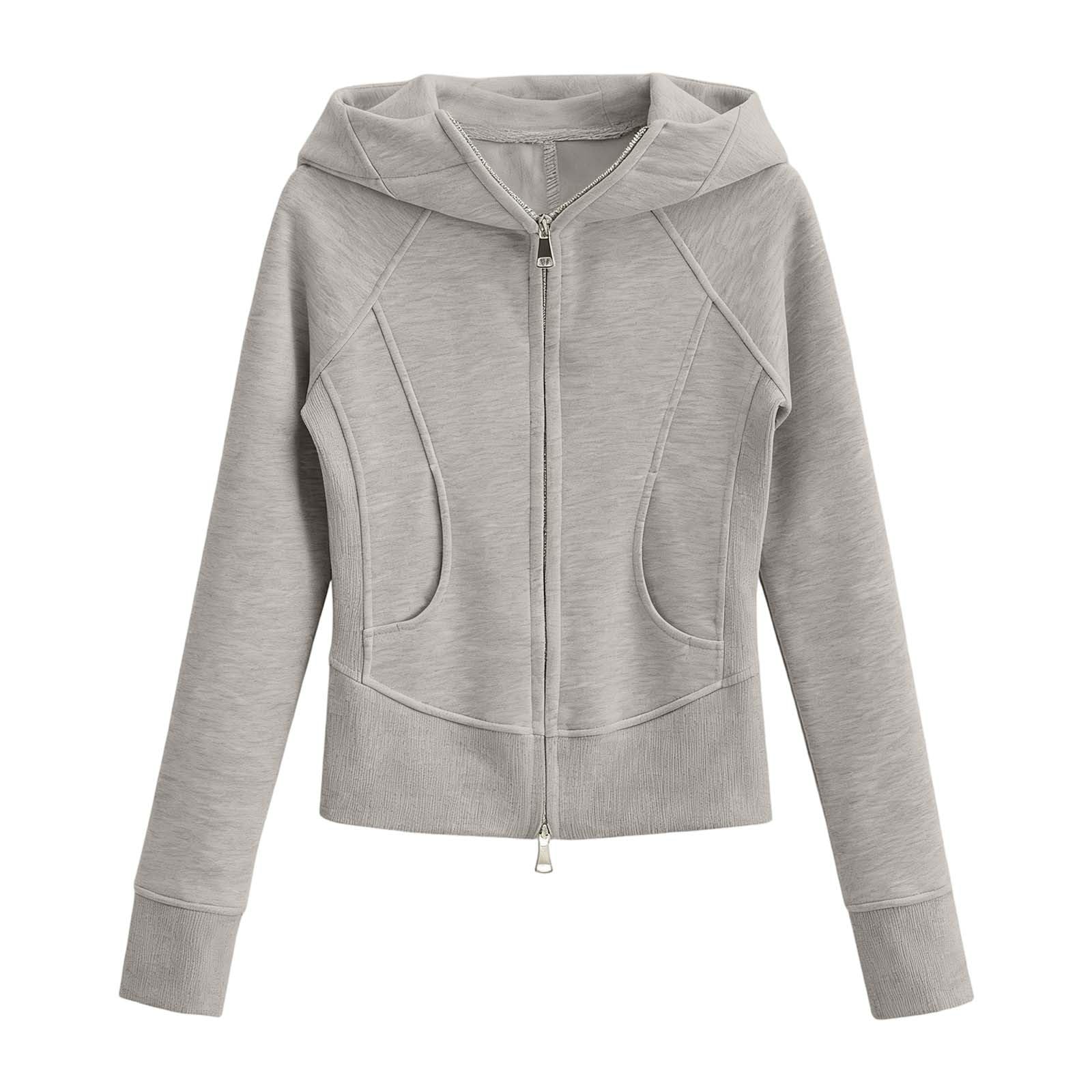 Sudaderas Mujer con Capucha Chaqueta Corta Informal de Terciopelo con Cremallera y Cintura Ajustada Sudadera con Capucha para Mujer Estilo Liso y versátil
