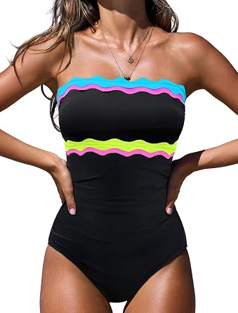 popvil One Piece Swimsuits for Women Tummy Control Strapless Bathing Suits