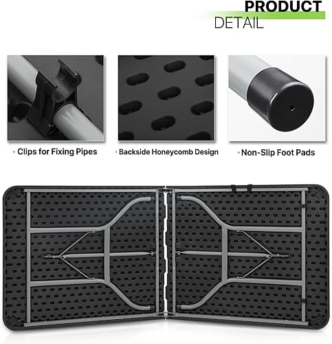 Miniatura 8 de Magshion Mesa plegable de plástico de 6 pies para interiores y exteriores altura ajustable mesa plegable resistente con asa para fiestas patio