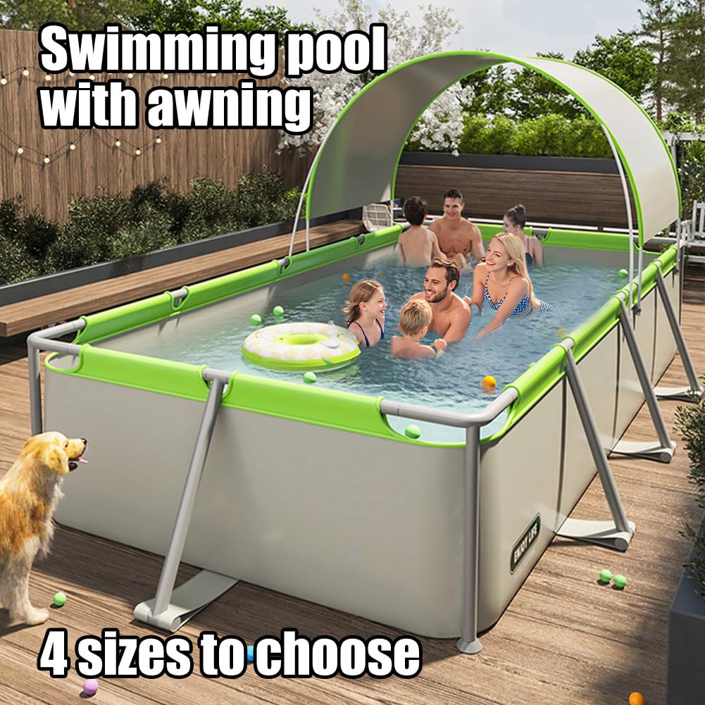 Piscina fuori terra con tenda parasole, staffa in acciaio zincato, tessuto a rete laminato in PVC, 3