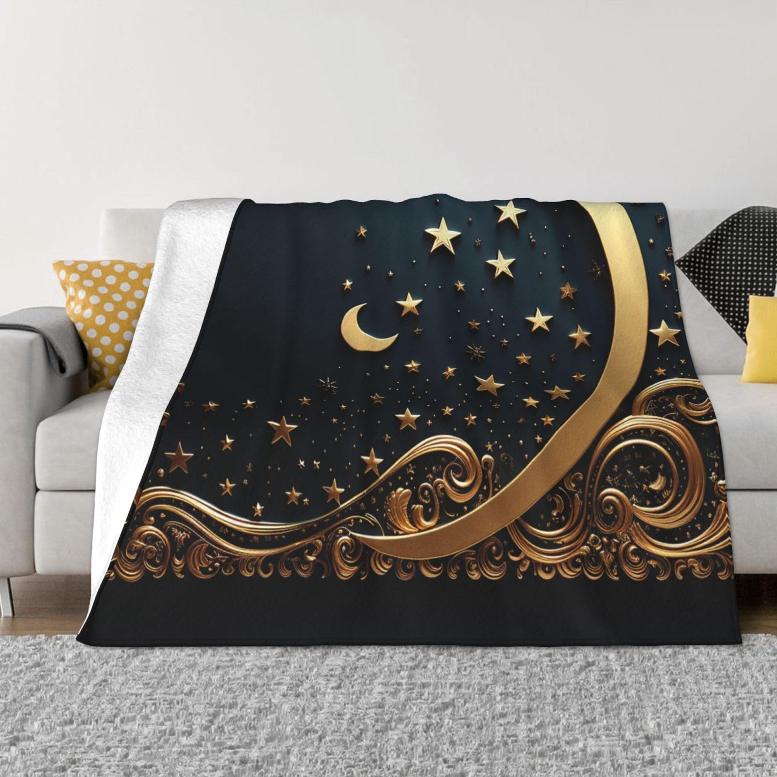 KLOPH Crescent Moon Throw Blanket 60"x50" Flannel Fluffy Warm Blanket for Couch, Reversible Plush Blankets for Bed, Comfy Fuzzy Blanket for Sofa, Plush Lightweight-Blankets for All Season