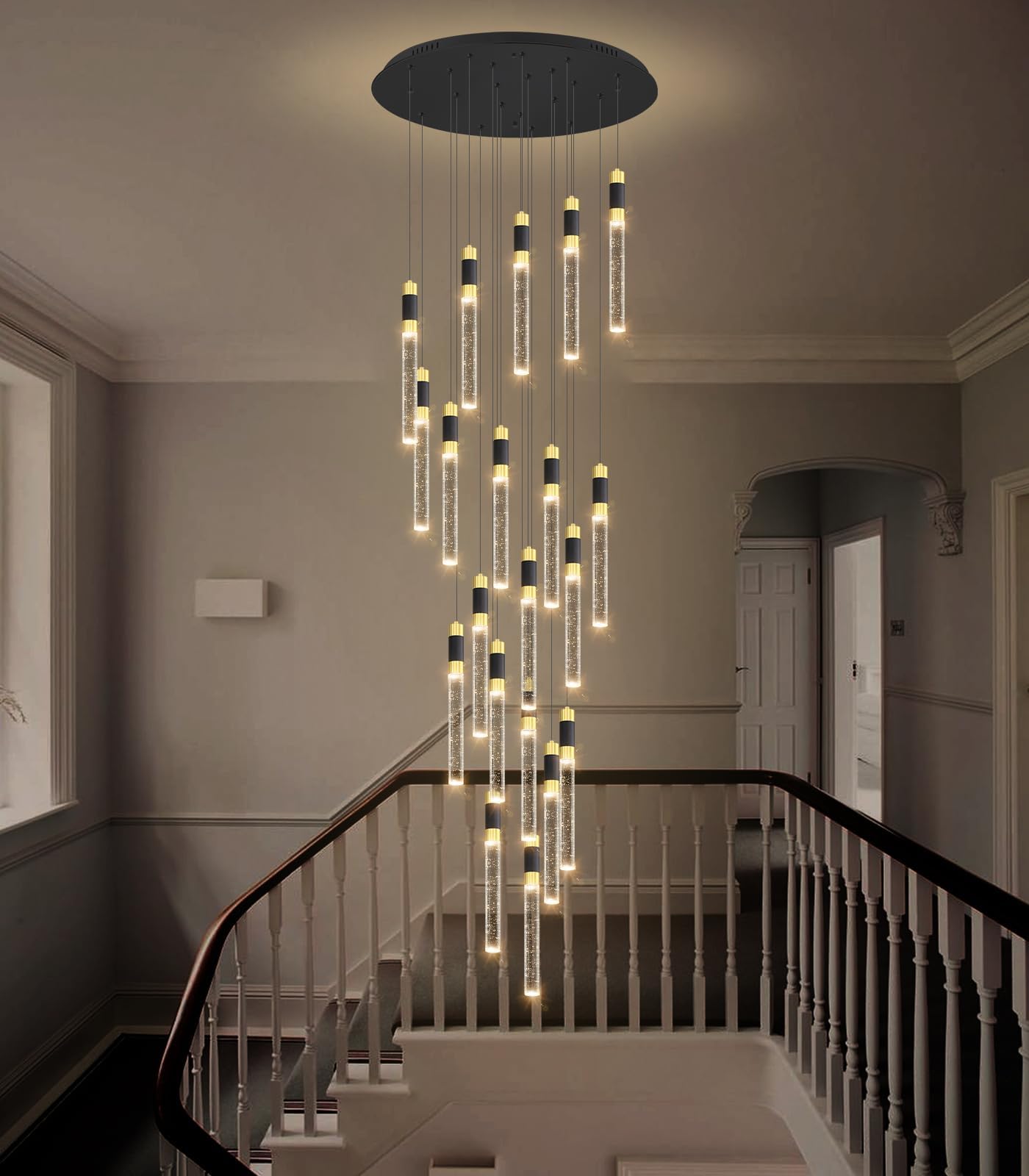157inch 20-Lights Modern Chandeliers for Living Room LED Dimmbale Light Fixture Entryway High Ceiling Light Pendants Lighting for Dining Room Hallway Staircase with Remote Dimming Chandelier