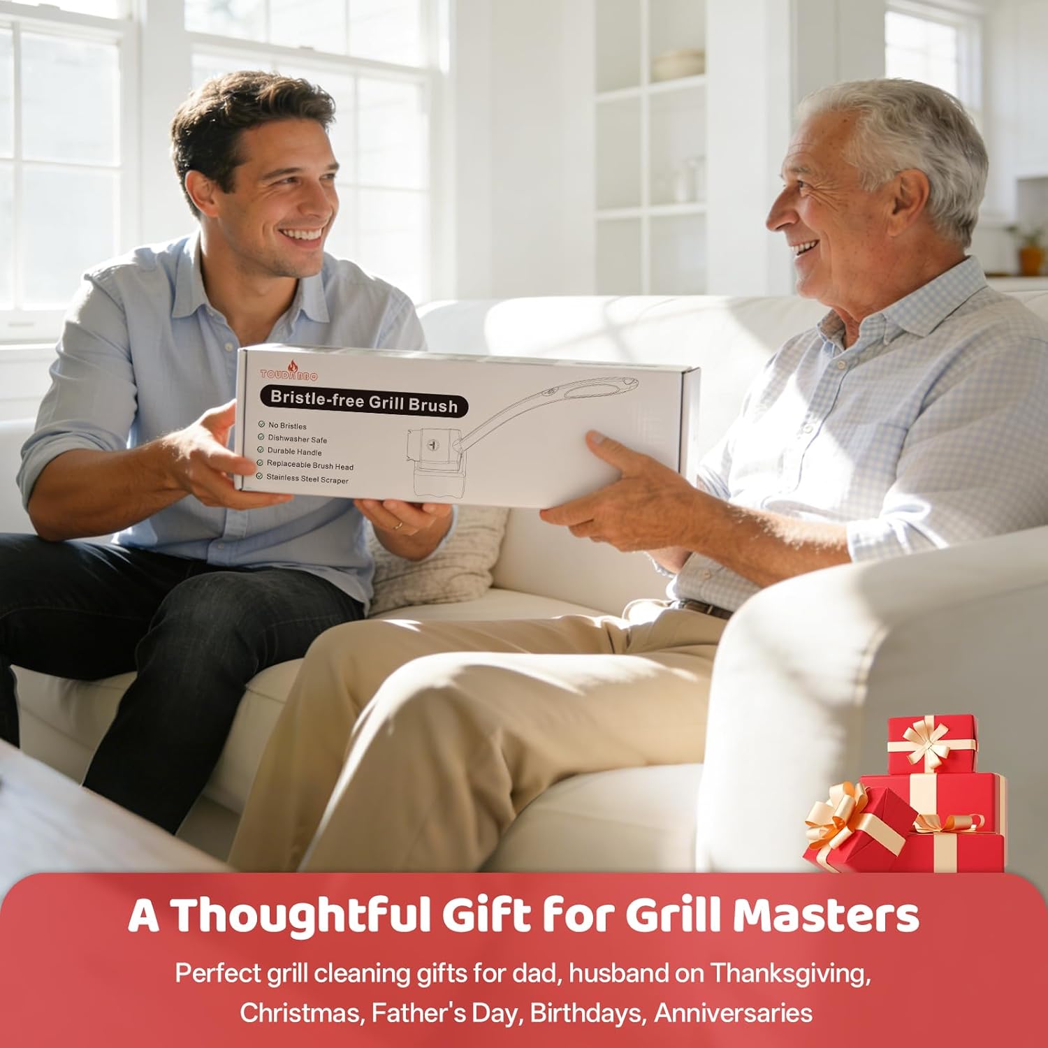 Grill Brush Bristle Free for Outdoor Grill, Steam Grill Cleaning Brush with Detachable & Dishwash-Safe Brush-Head, Barbecue Grill Cleaner (Bonus Replaceable BBQ Scrub Daddy Replaement Head)