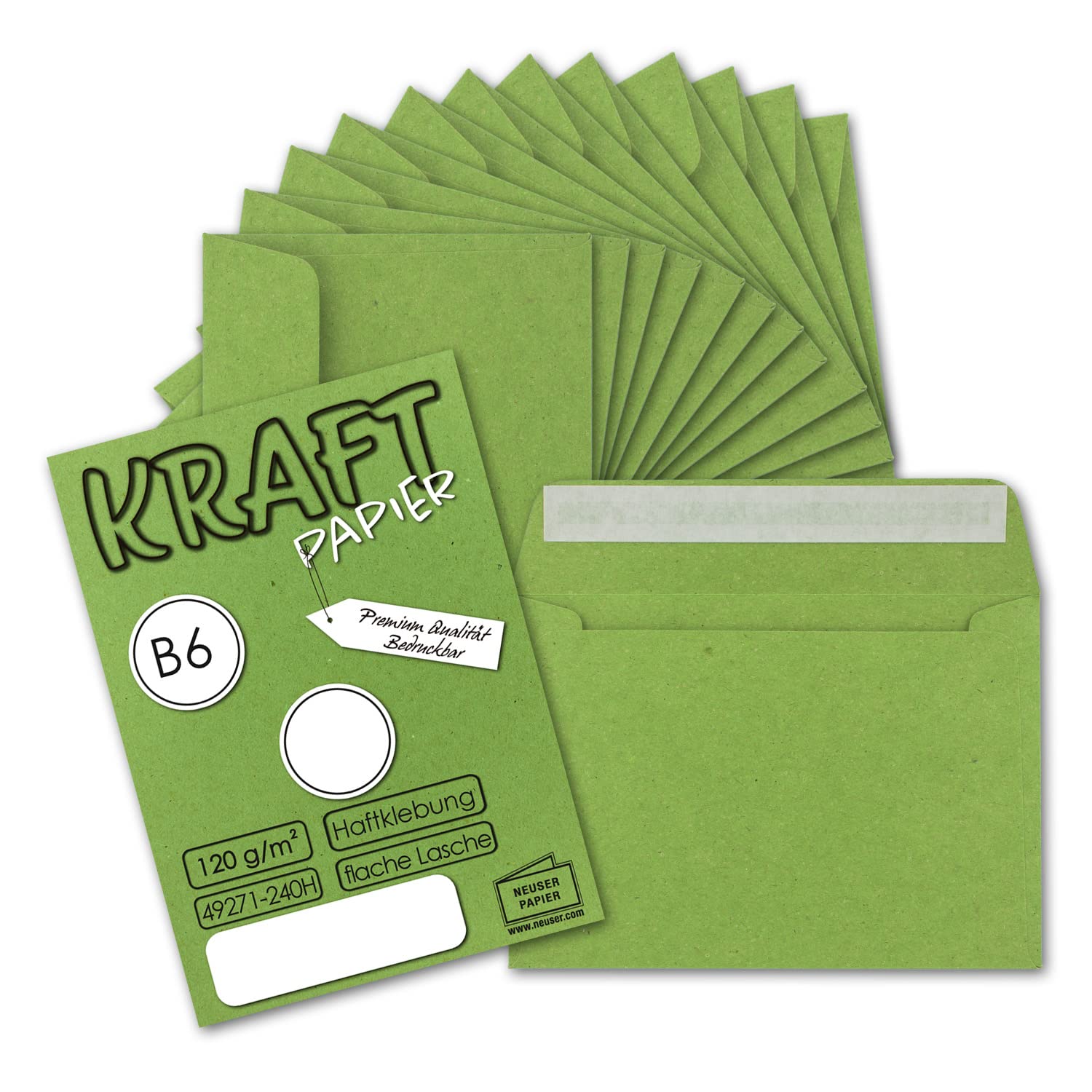 150x Buste formato B6 - colore: verde chiaro (riciclaggio della carta) - 125 x 176 mm - Chiusura: Con strip adesivo - 120 g/m² - per la natura by GUSTAV NEUSER