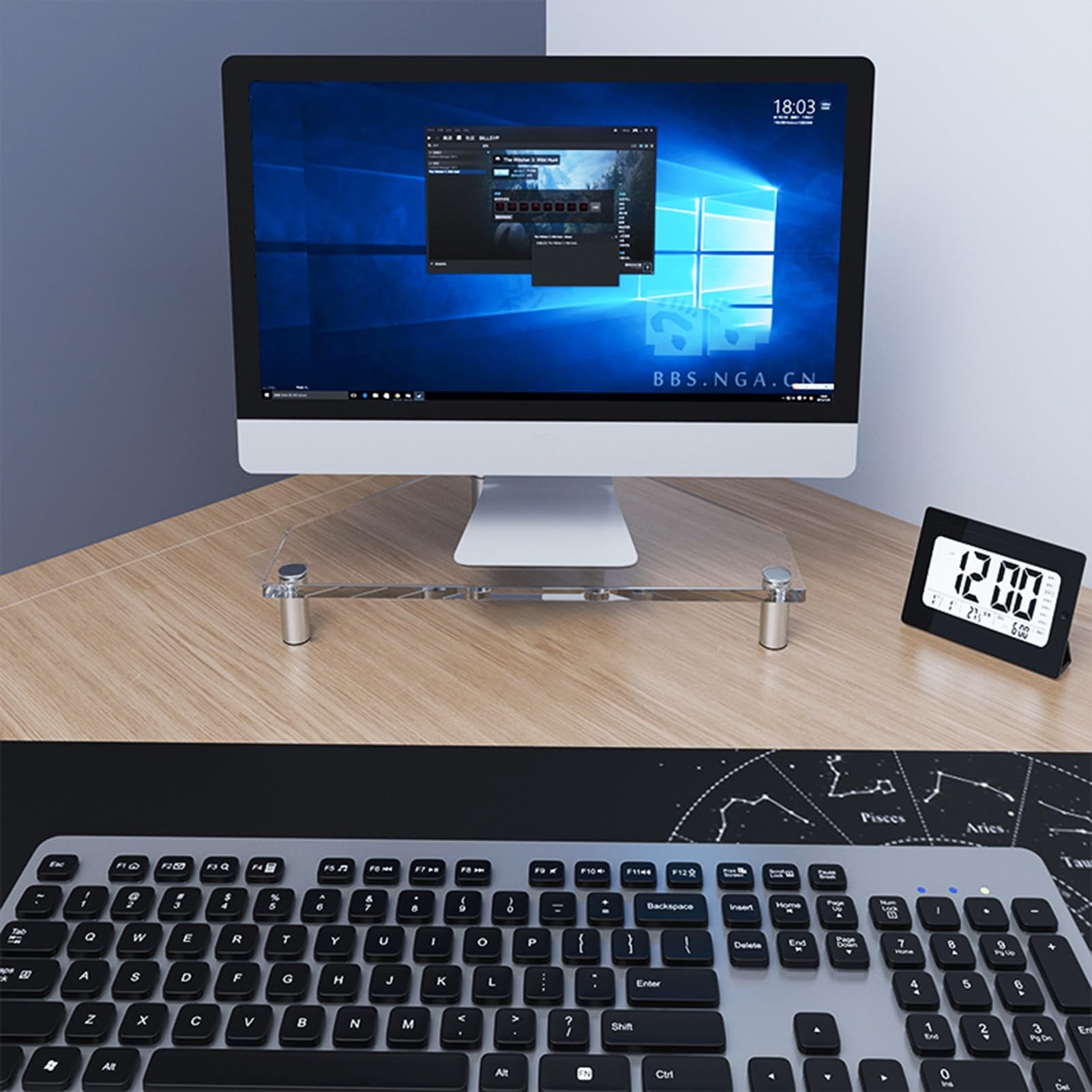 Narożny Stojak na Monitor Przezroczysty, Narożny Stojak na Monitor do Komputera, Akryl, Uchwyt na Laptopa do Organizera na Biurko, Ergonomiczna Podstawka do Ekranu Komputera z Podkładkami Antypoślizgo