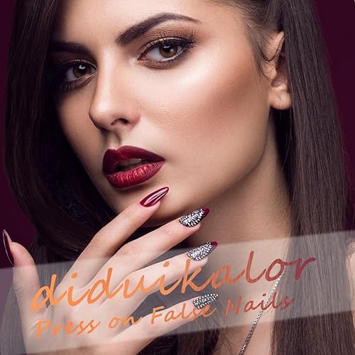 Miniatura 7 de diduikalor Uñas postizas cuadradas cortas a presión, de cobertura completa, plateadas con purpurina, con diseños, uñas postizas brillantes y blancas