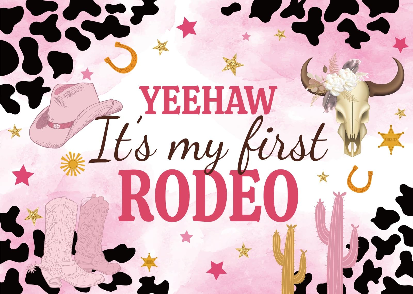 3.5x3m Sfondo cowgirl occidentale Il mio primo sfondo per feste da rodeo Tema cowgirl Decorazione per la prima festa di compleanno Banner per feste western country rosa per ragazze