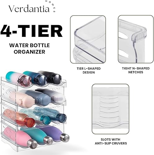 Miniatura 2 de Organizador apilable para botellas de agua, estante de plástico de 4 capas que ahorra espacio para gabinete, soporte de botella de agua de plástico