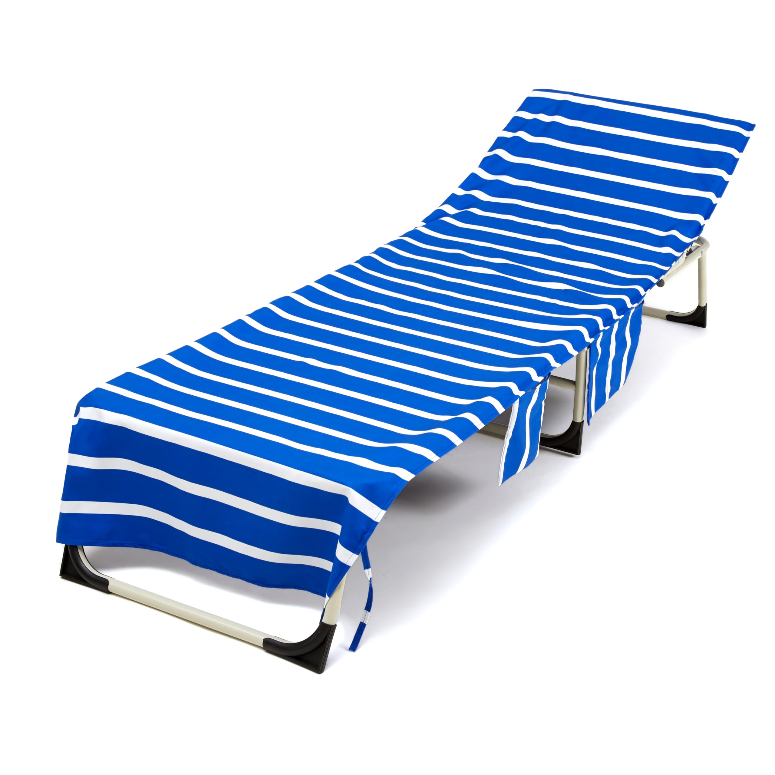 Beach Chair Cover with Side Pockets, Quick Dry Chaise Lounge Chair Towel Cover Soft & Absorbent Microfiber Towel Beach Chair Cover for Pool Garden Outdoor (Sapphire Blue,85''x30'')