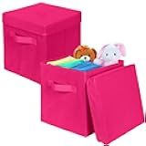 ShellKingdom Storage Bins, Foldable Fabric Storage Cubes with Lid, Clothes Storage Organizer Drawer For Closet Toys Storage, 10.5 X 10.5 X 11 INCH, 2 Pack (Fuchsia)