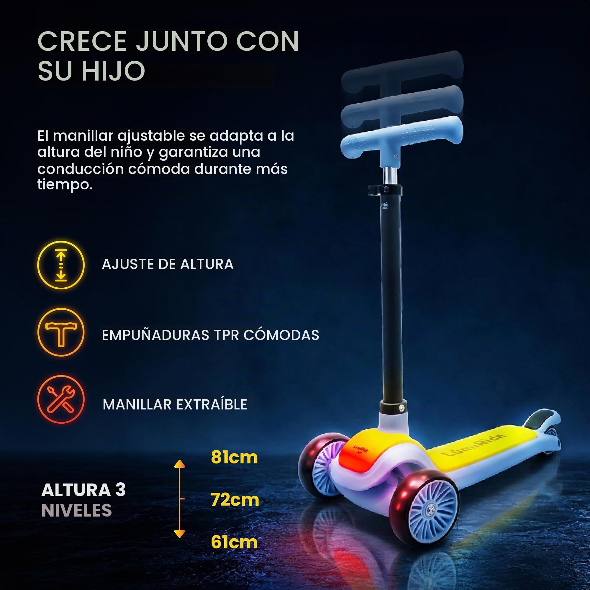 LUMI Ride Patinete Infantil 3 Ruedas Balance LED 3+