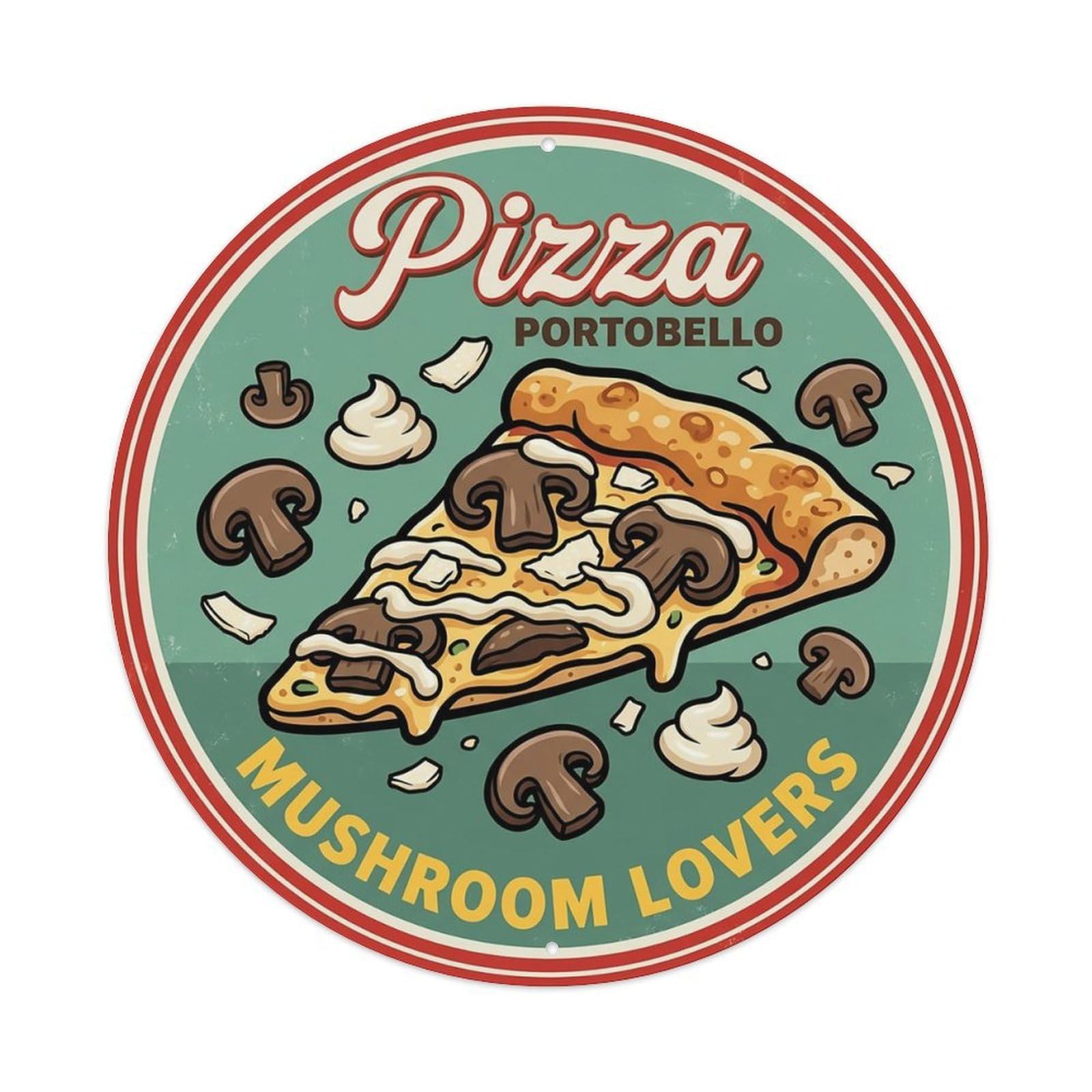 Huiyhb 8X8inch(20X20cm) Vintage Pizza Slice Italian Traditional Cuisine Mushroom Metal Tin Sign