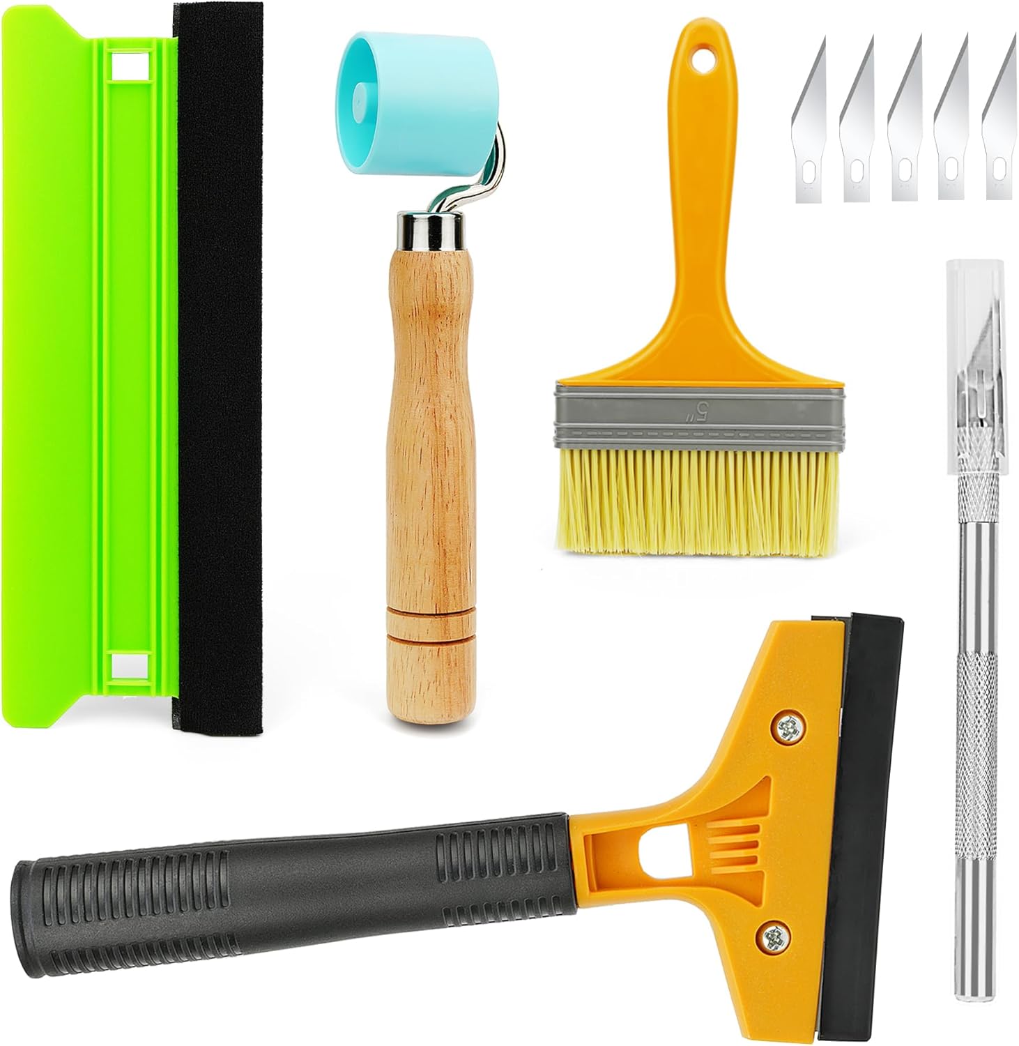 Umaki Smoothing Tool Kit for Wallpaper Peel and Stick,With Wallpaper Brush, Razor Scraper, Seam Roller, Precision Knife and Felt Squeegee