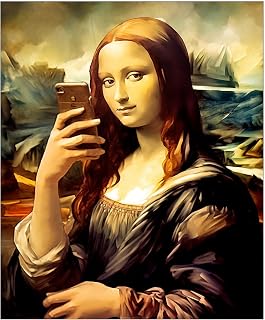 Funny Mona Lisa Selfie 11x14 Unframed Wall Art Print - Altered Famous Leonardo daVinci Painting Humor Parody for Fun Decor, Ideal Gift for Office, Bathroom, Dorm Room