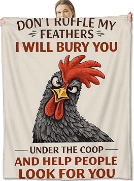 Chicken Quote Throw Blanket for Farm Animal Lovers, Funny Cartoon Rooster Humor Flannel Throws Blankets, Rustic Farmhouse Joke Gifts, Soft Warm Cozy for Sofa Couch Bed Home Decor 60" x 50"