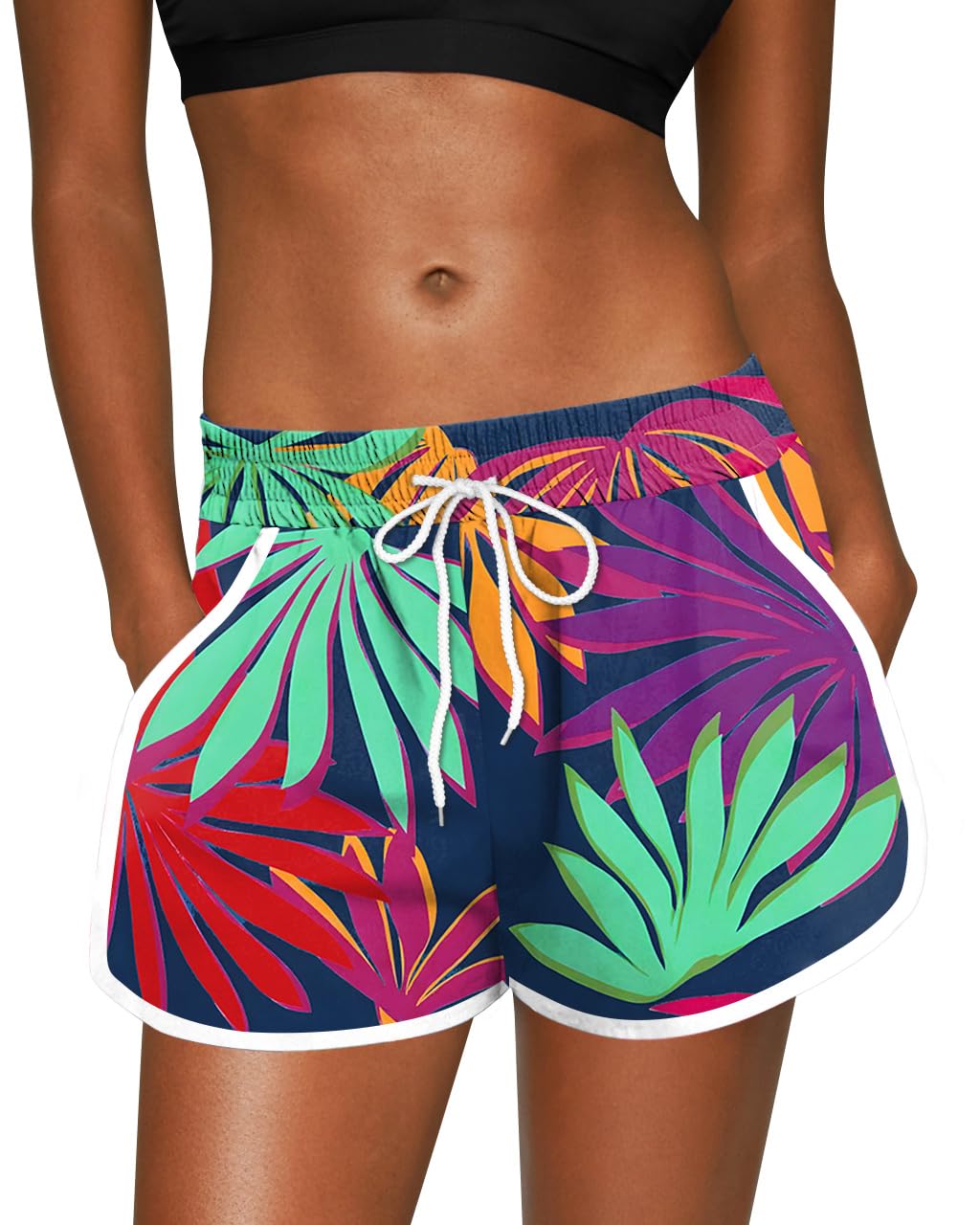 For G and PL Women Summer Floral Beach Boardshorts with Pockets Swim Trunks