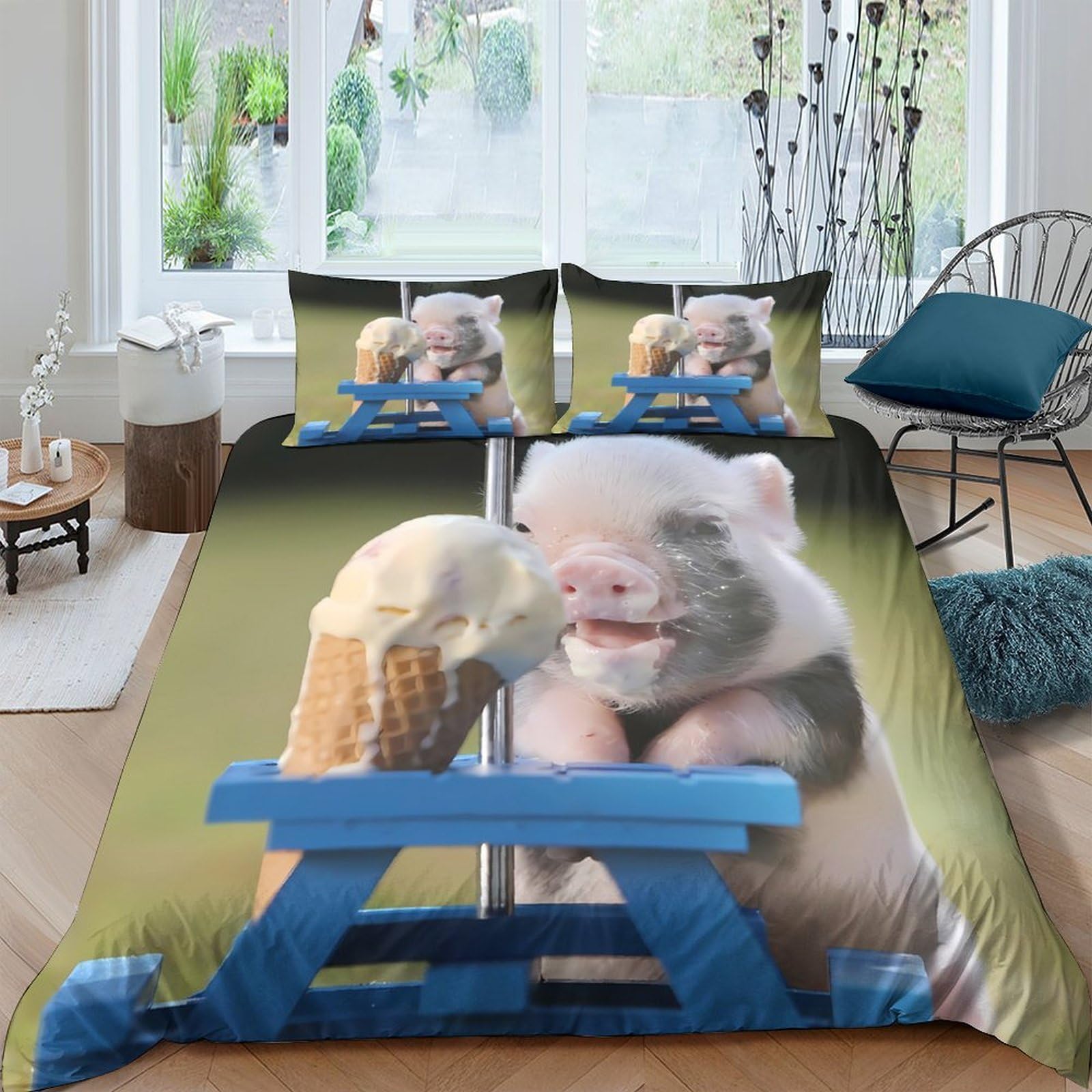P5V6M1Q9 3D Printed Ferret Ice Cream Duvet Cover Microfiber Soft Breathable Picnic Animal Bedding Set with 2 Pillowcases for Bedroom Decor Single（135x200cm）