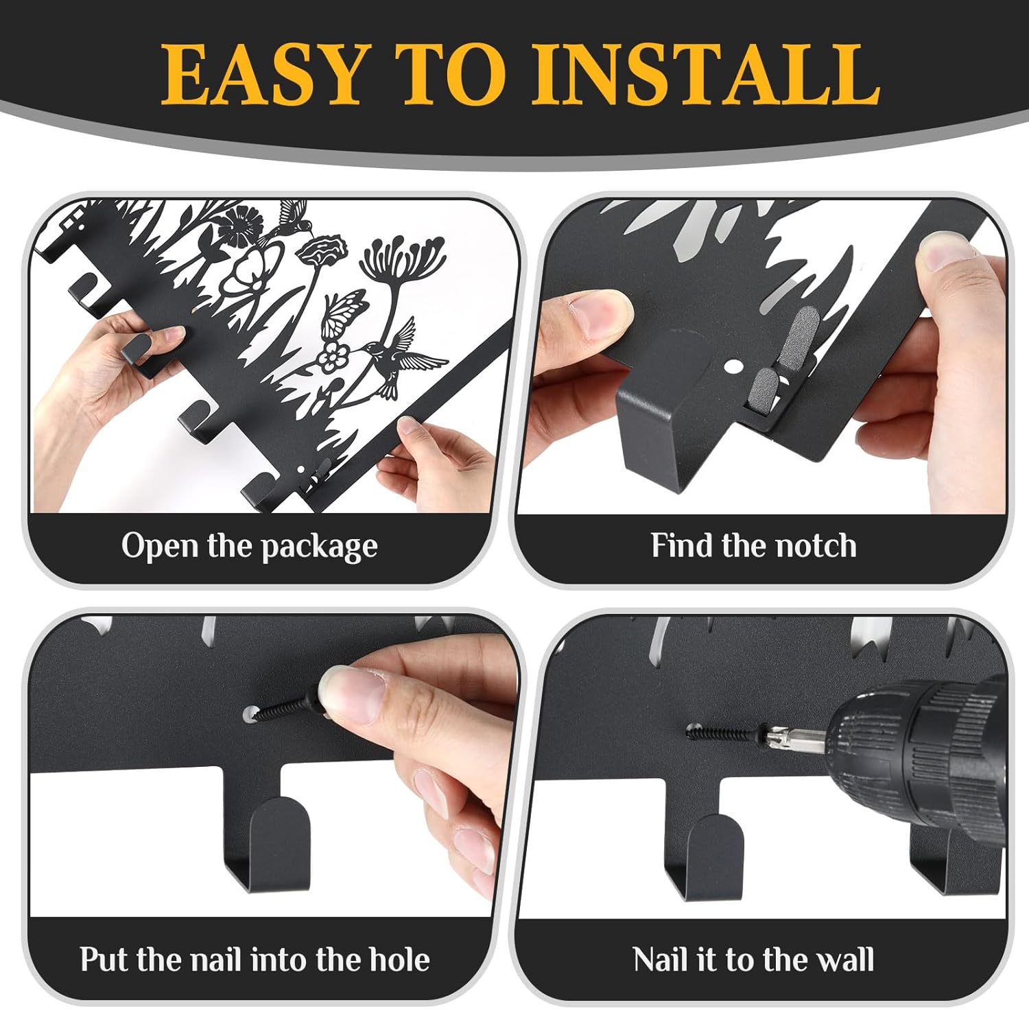 Geelin Metal Hummingbird Flower Over The Door Hooks Wildflowers Over The Door Nature Wall Decor with 5 Hooks Towel Holder for Bathroom Bedroom Kitchen Living Room Home Decor Gift - Image 3