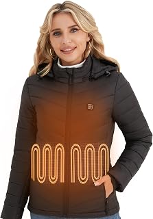 Heated Jackets for Women, Heated Jacket with 12V 20000mAh Battery Pack, 6 Heating Zones, Black