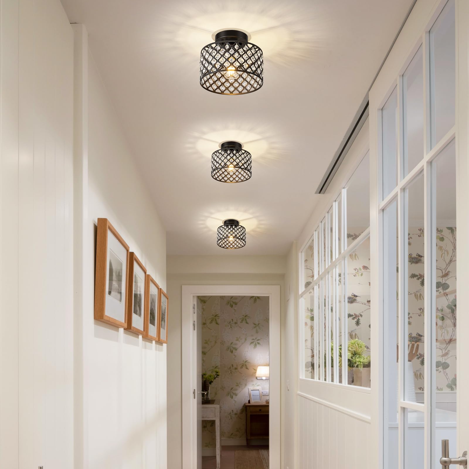 Lámpara de techo de cristal negro, moderna lámpara de techo semiempotrada, lámpara redonda pequeña para pasillo, entrada, lavandería, cocina, dormitorio, vestíbulo, baño, 1 luz, 9 pulgadas 2