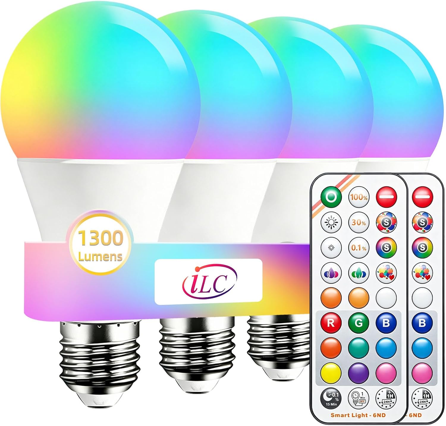 ILC Color Changing Light Bulb 120W Equivalent, 12W with Remote Control E26