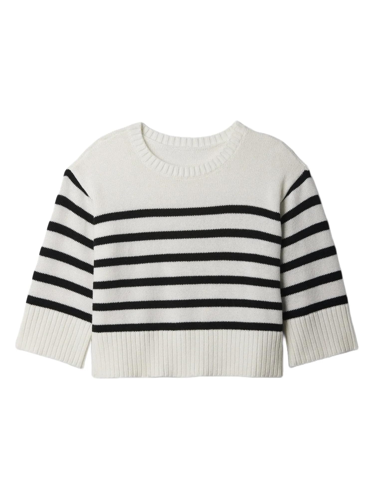 GAP Baby Girls Crew Sweater New Off White Stripe 0-3M