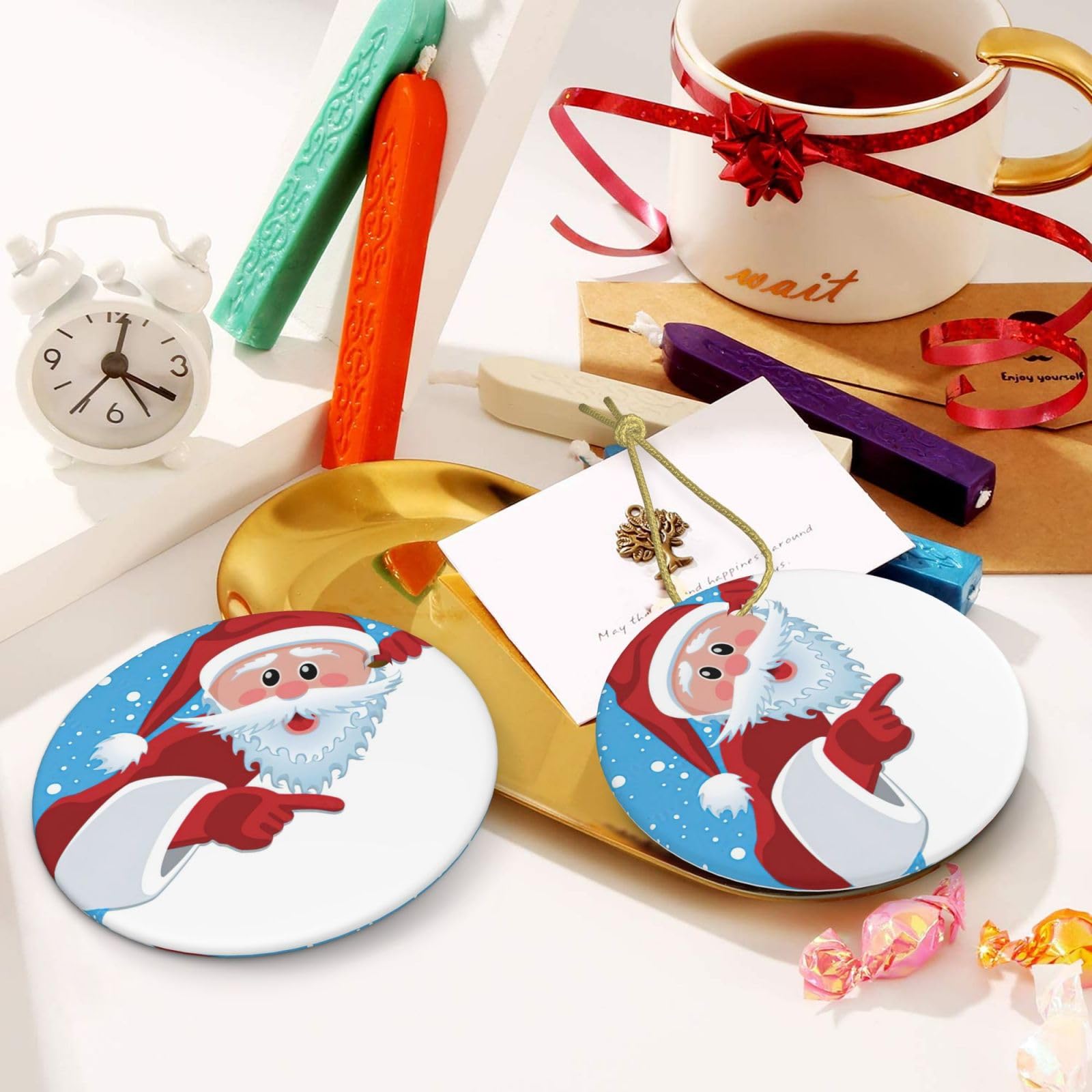 BABBO NATALE PORTA TEALIGHT IN CERAMICA CON CANDELA