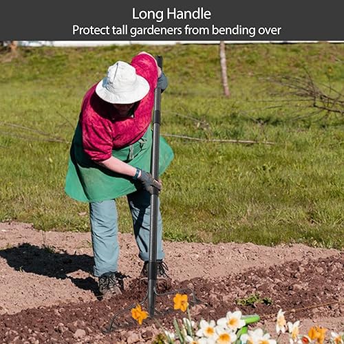 Miniatura 3 de Rastrillos de paja para césped, rastrillo de jardín de metal resistente con 17 puntas, rastrillo de roca ajustable para jardinería y aflojar el