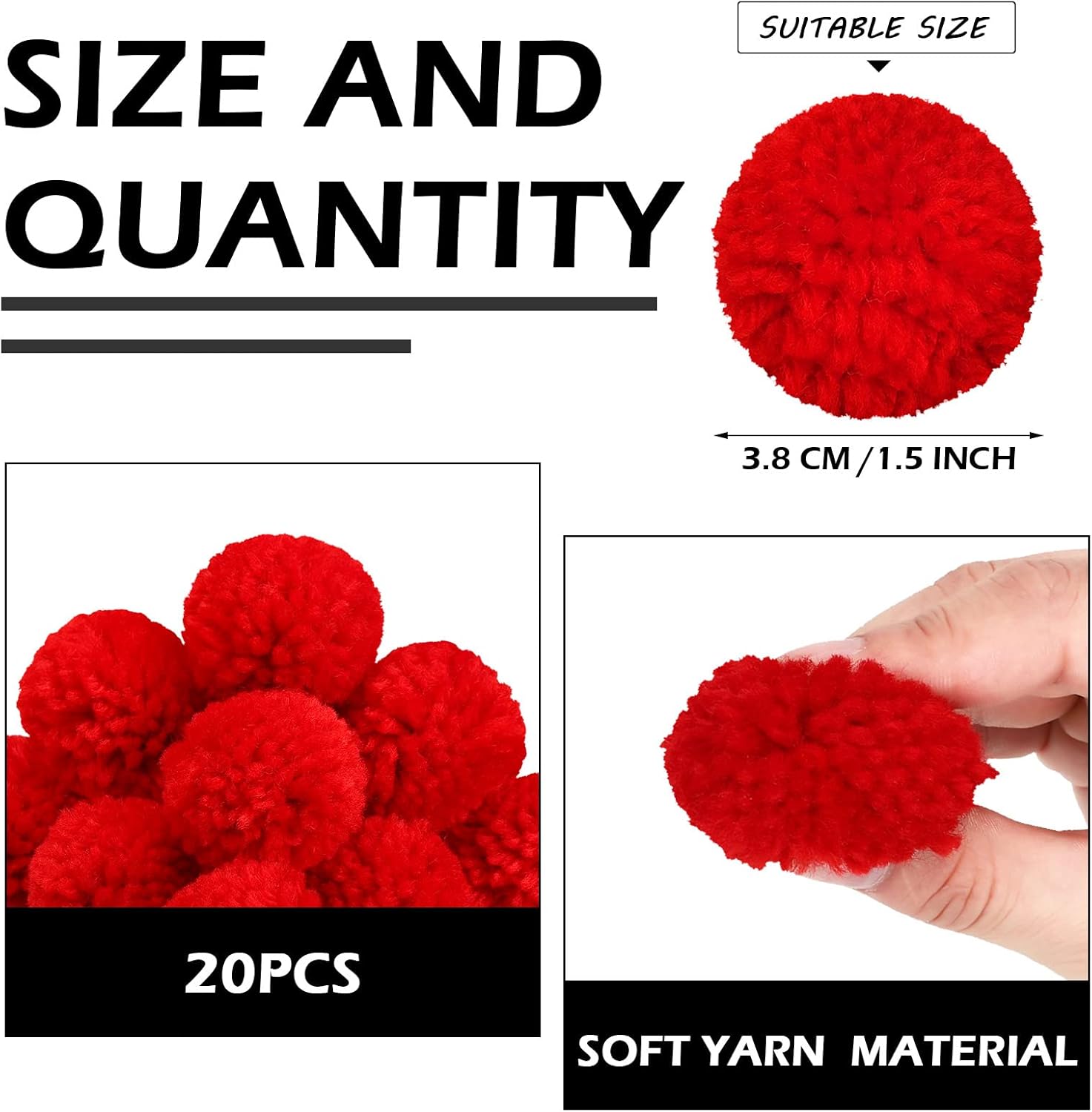 Syhood 20 Pcs Christmas Yarn Pom Poms Balls for DIY Handmade Crafts Fuzzy Pompoms for Christmas DIY Hats Thanksgiving Party Holiday Hanging Home Decorations(1.5 Inch,Red) - Image 2