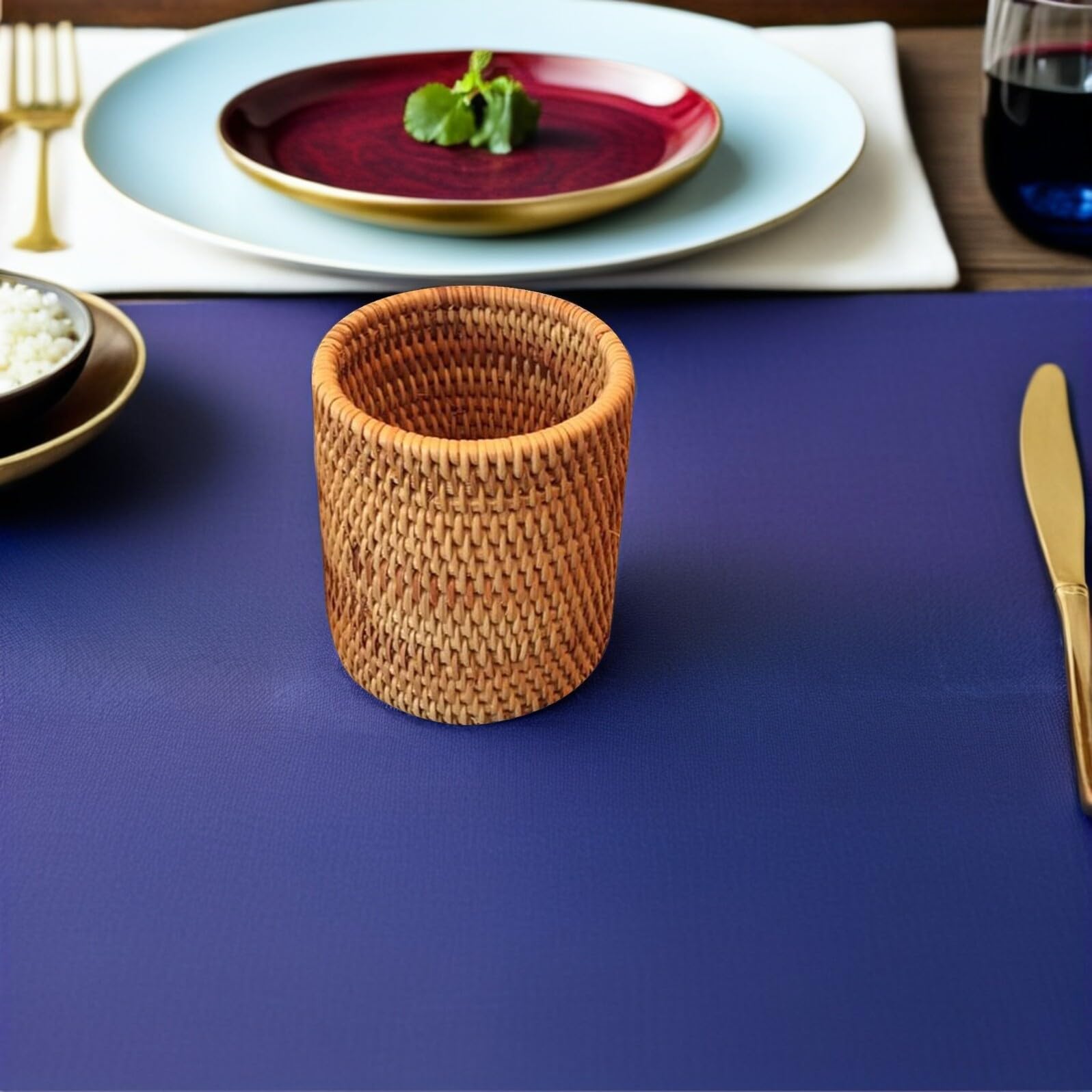 Healifty Contenitore Cilindrico in Vimini Intrecciato Per Set Da Tè Organizer Scrivania Ufficio E Porta Penne Cesto Multiuso in Rattan Naturale Per Casa E Ristorante 3.15X3.15X3.94In