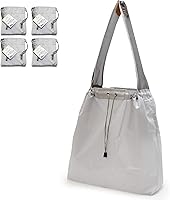 Vista 9 de Paquete de 4 bolsas de compras plegables de nailon Ripstop reutilizables con bolsa y bolsillo interior, cordón